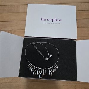 Lia Sophia "Interlope” Silver Tone Wire Necklace Infinity Drops 16-18”